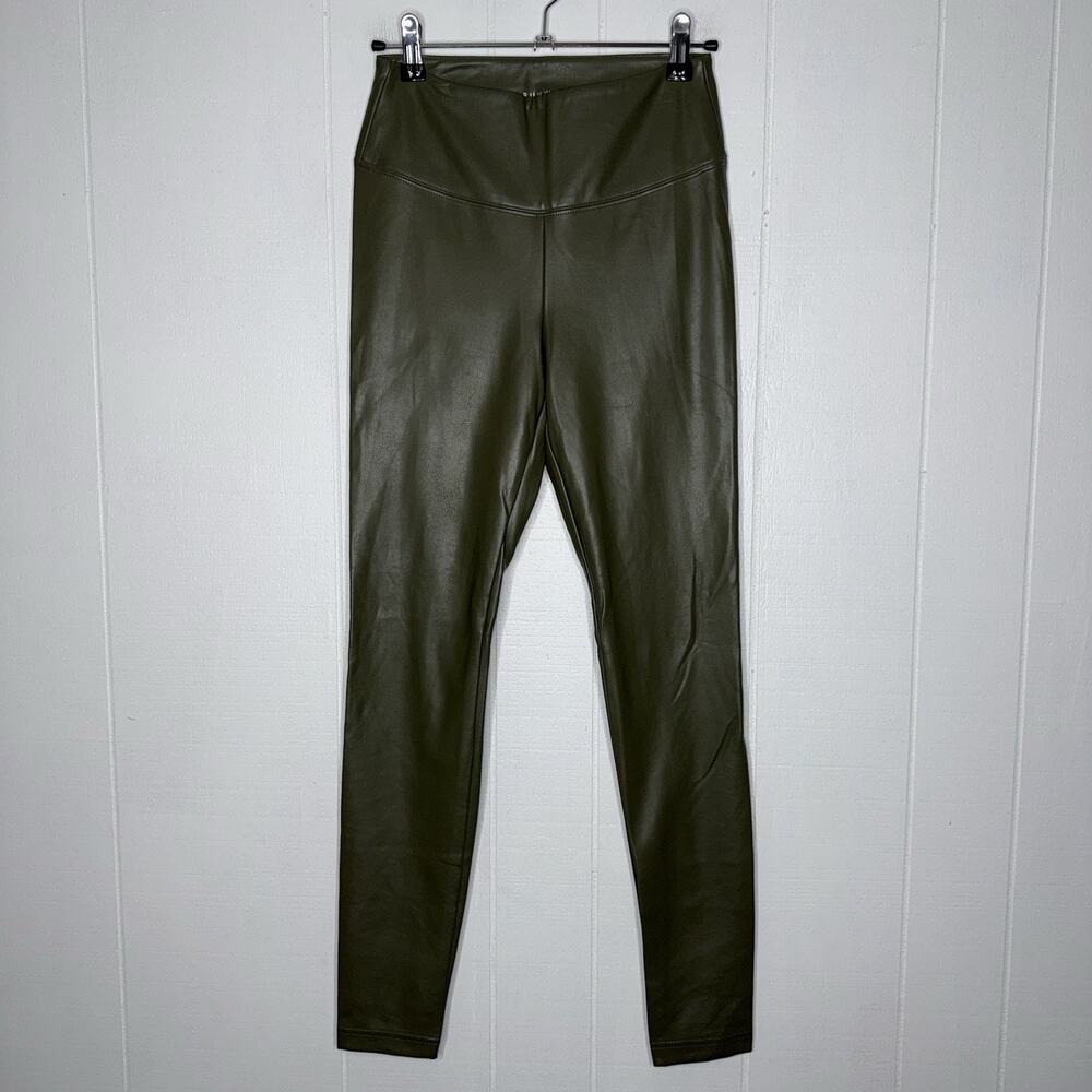 White House Black Market Women’s Faux Vegan Leather Runway Leggings Olive Size 2